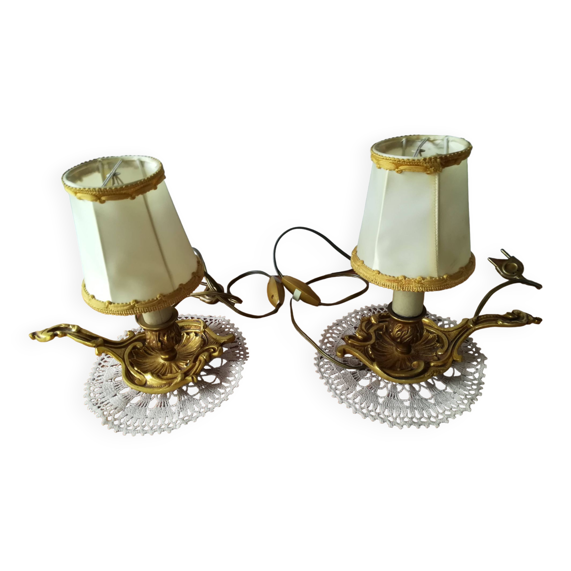 Pair of candlesticks mounted as bedside lamps