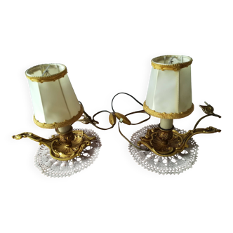 Pair of candlesticks mounted as bedside lamps