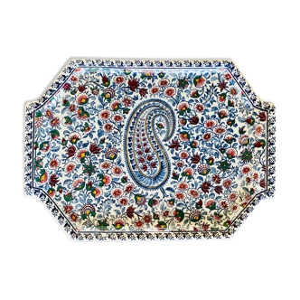 Grand plateau en faience de Gien décor Cachemire, 1960