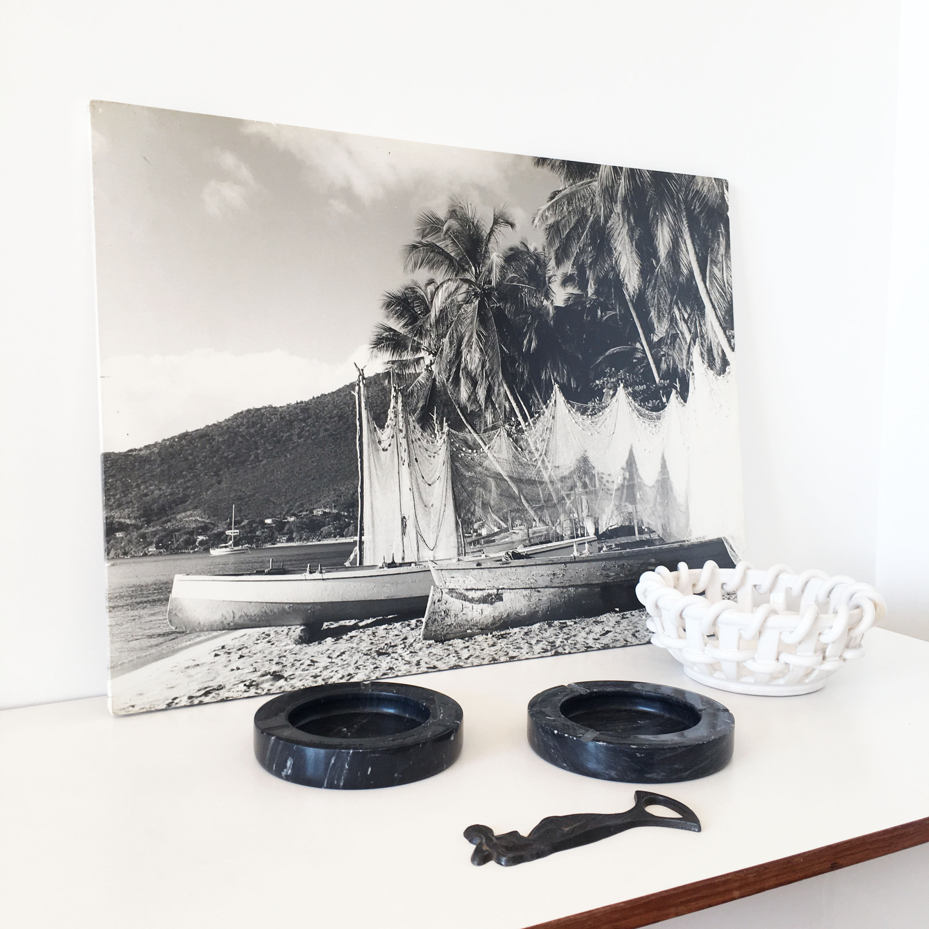 Old photograph on wood panel