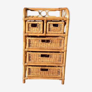 Rattan chiffon with 5 wicker drawers