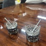 Salerons en verre et argent