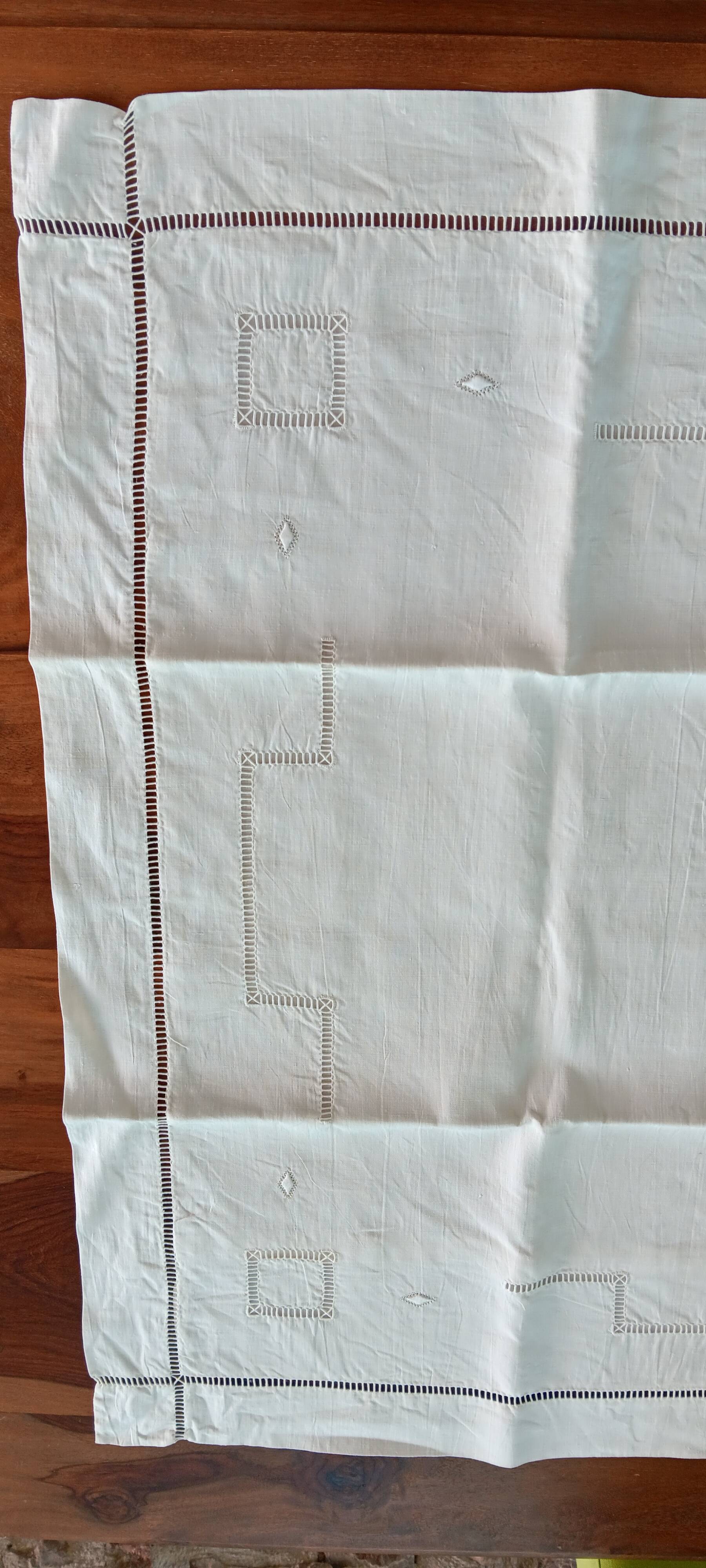 Large vintage white linen embroidered pillowcases (set of 2)