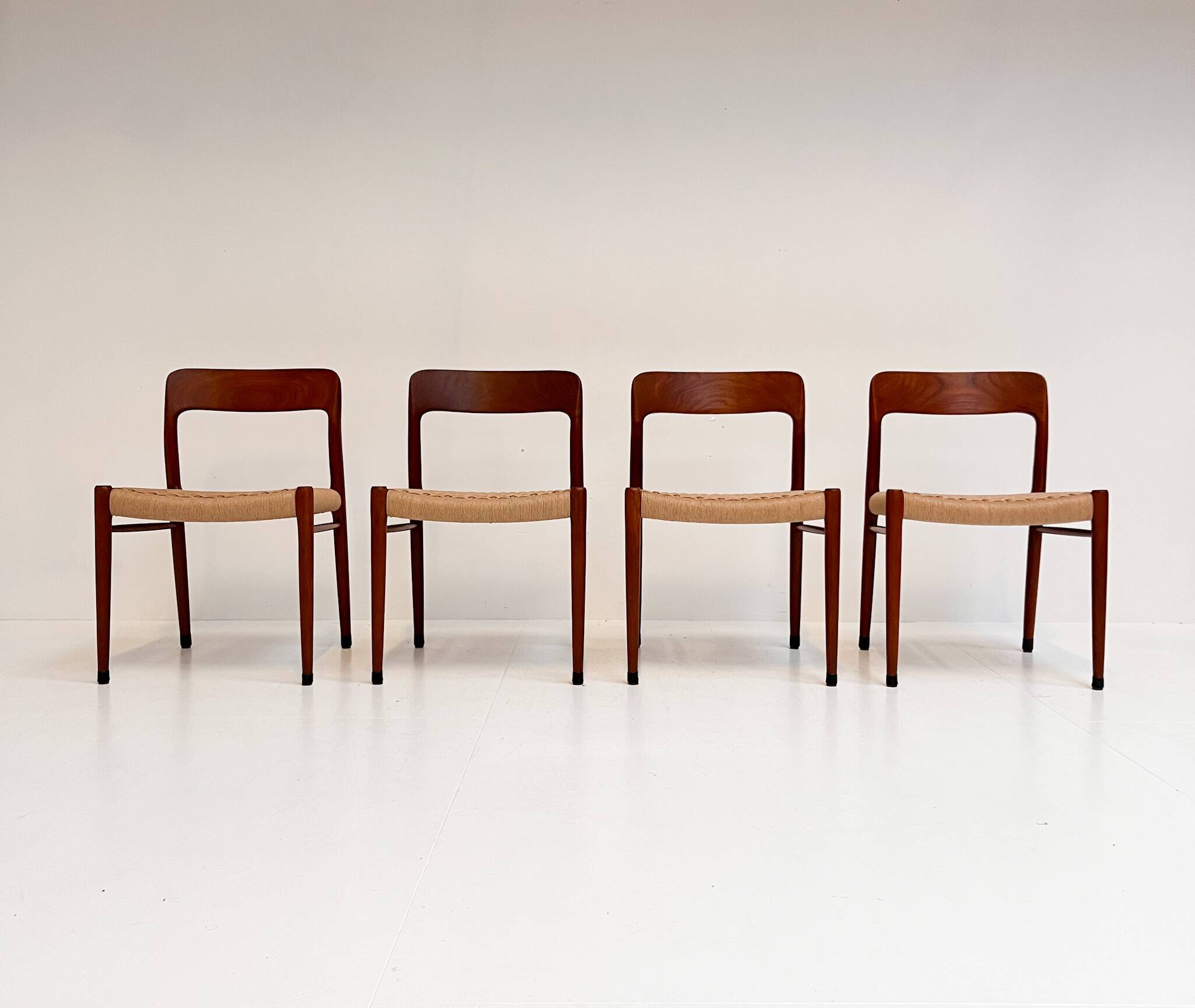 Refurbished set of 4 Model 75 chairs by Niels Møller, 1960s