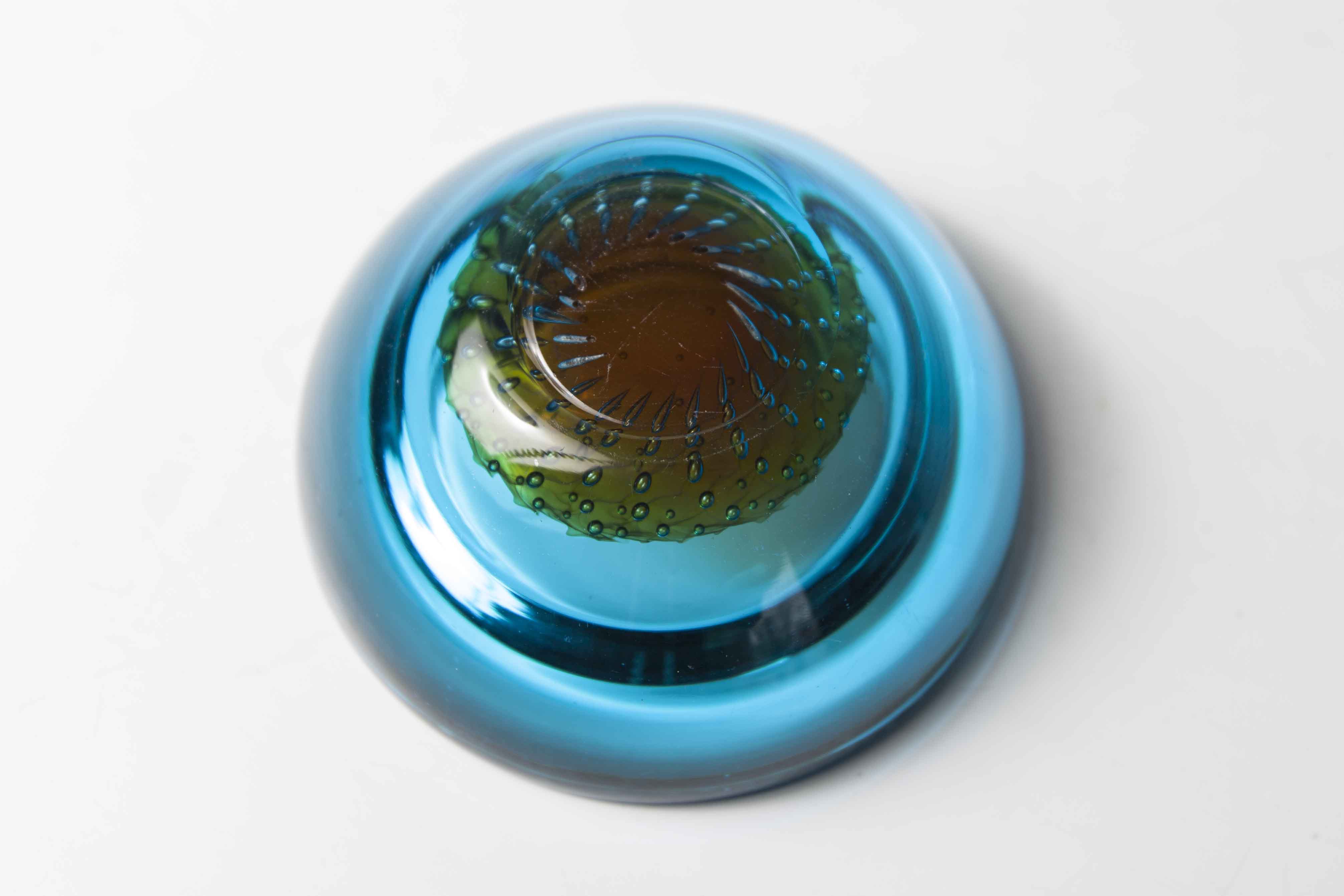 Murano ashtray blue orange bubble