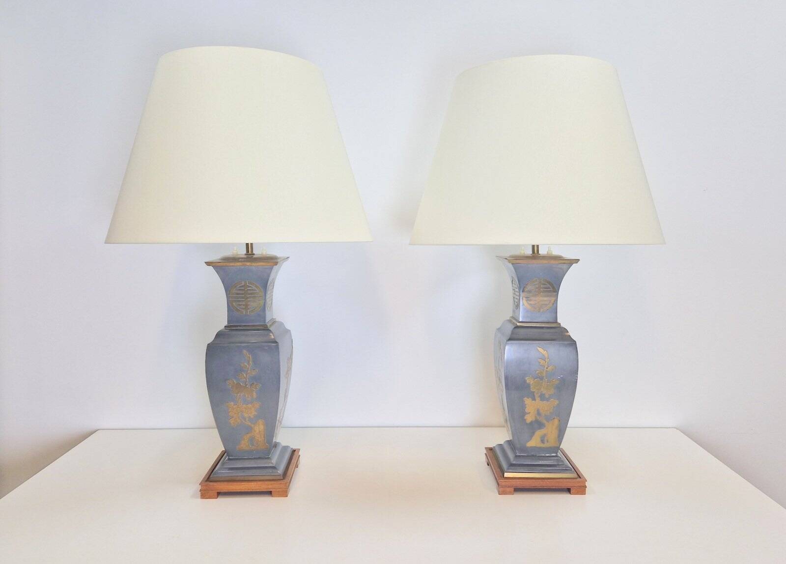 Vintage Asian Table Lamps in Pewter and Brass, 1950s, Set of 2