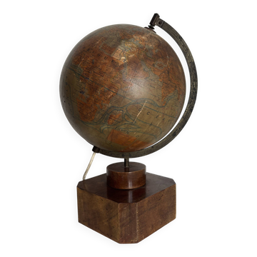 Globe vintage 1930 terrestre Jacques Adnet Mappemonde J.Forest verre bois -