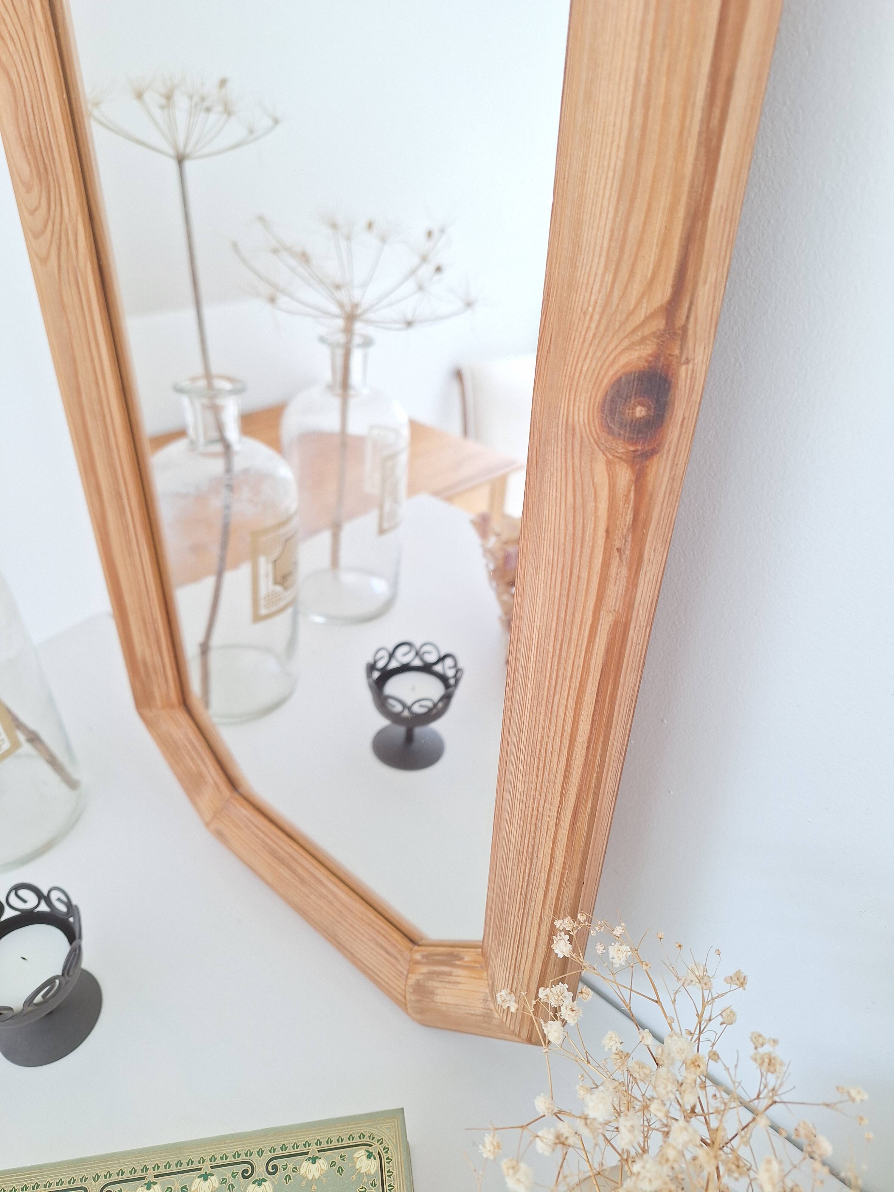 Octagonal solid wood mirror from the 1980s.