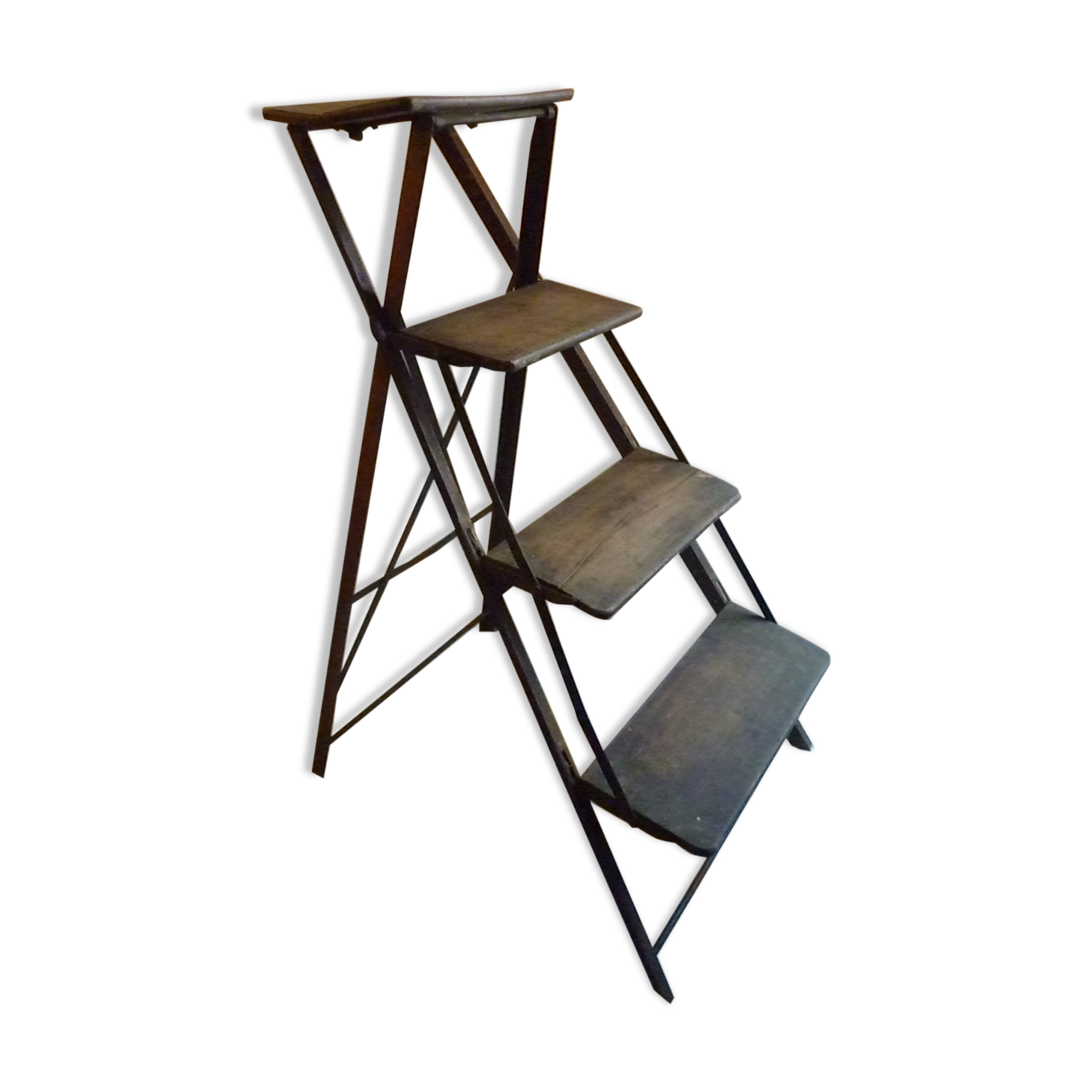 Industrial metal and wood workshop stepladder