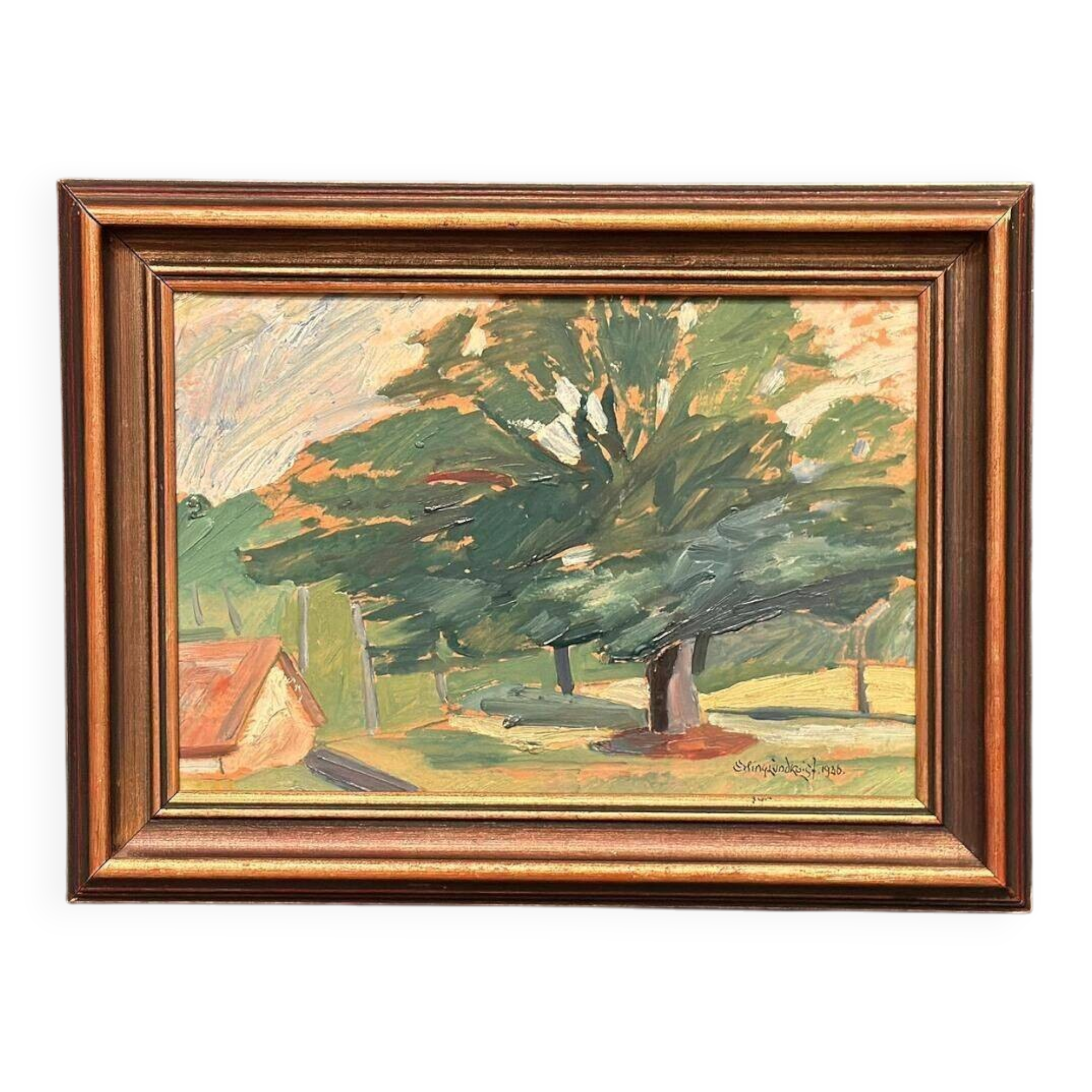 Huile su panneau suédoise – “Arbre majestueux” par Erling Lundquist