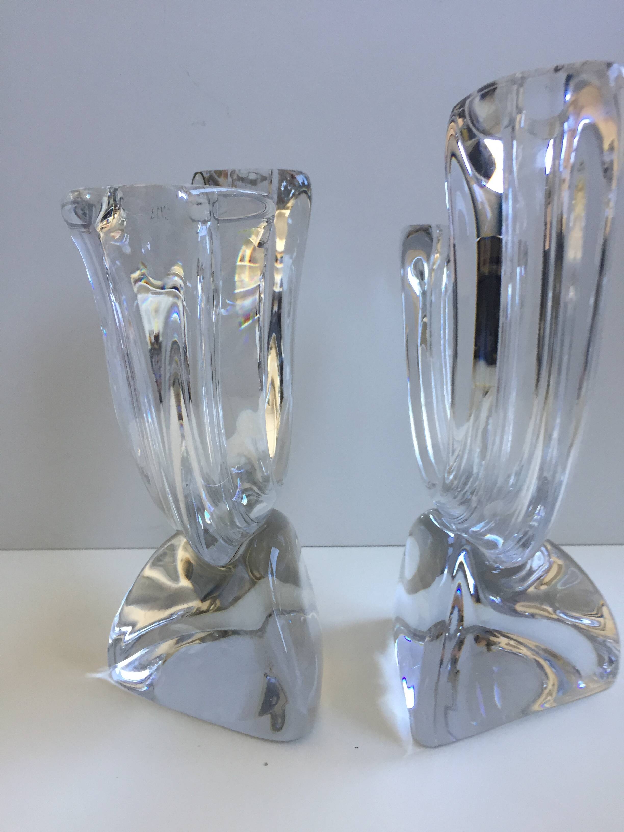Pair large candlesticks crystal candlesticks cristallerie de lorraine