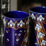 Pair of Lunéville porcelain vases Art Nouveau blue ceramic