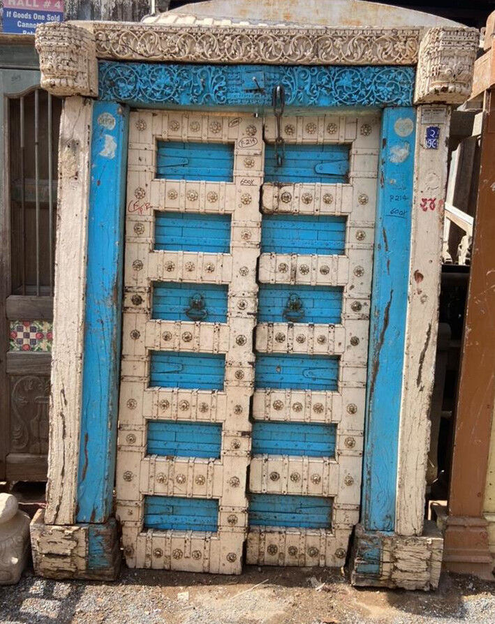Old Indian door in old teak, piece and patina of origin