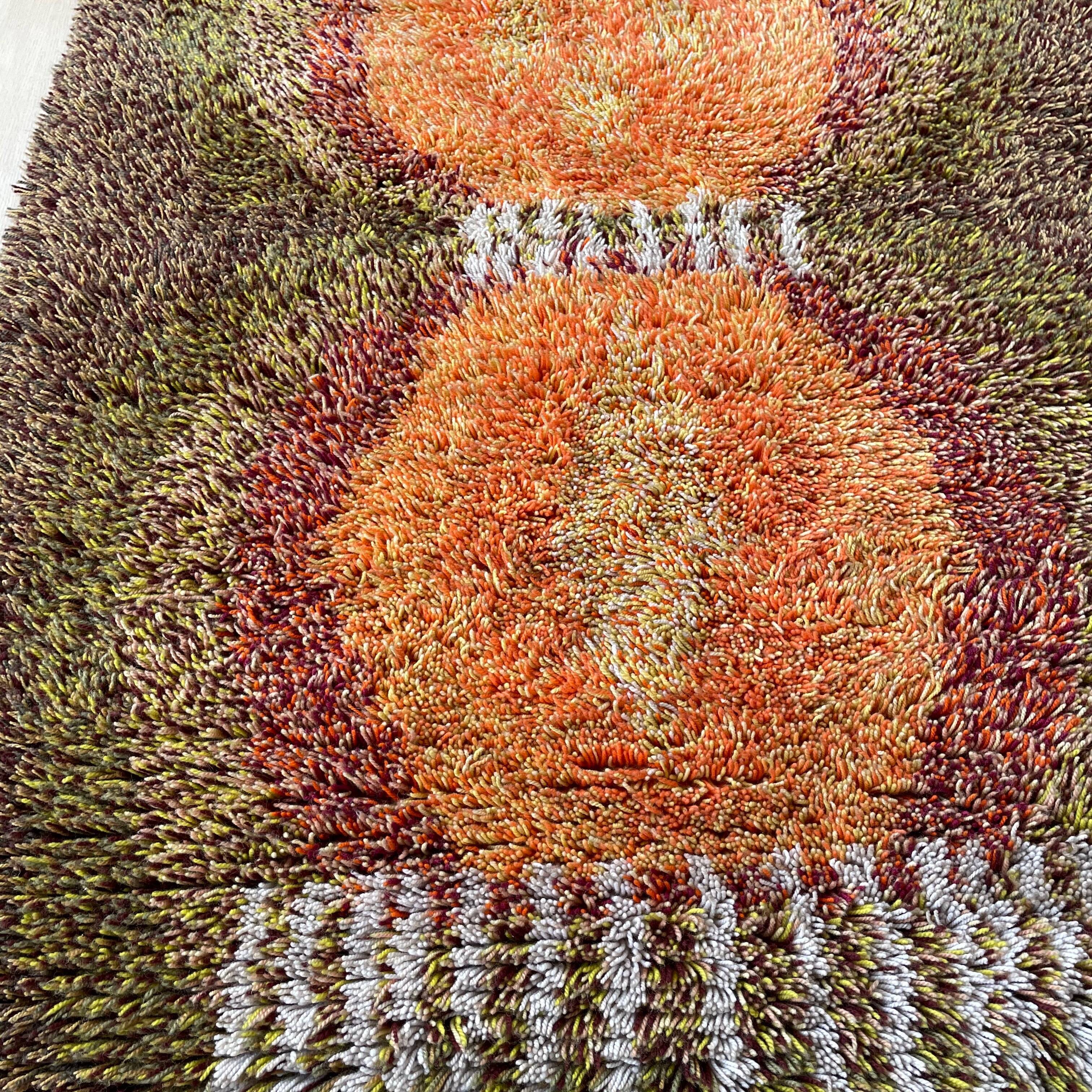 Original ABSTRACT Scandinavian High Pile Pop Art Rya Rug Carpet, Sweden, 1960s