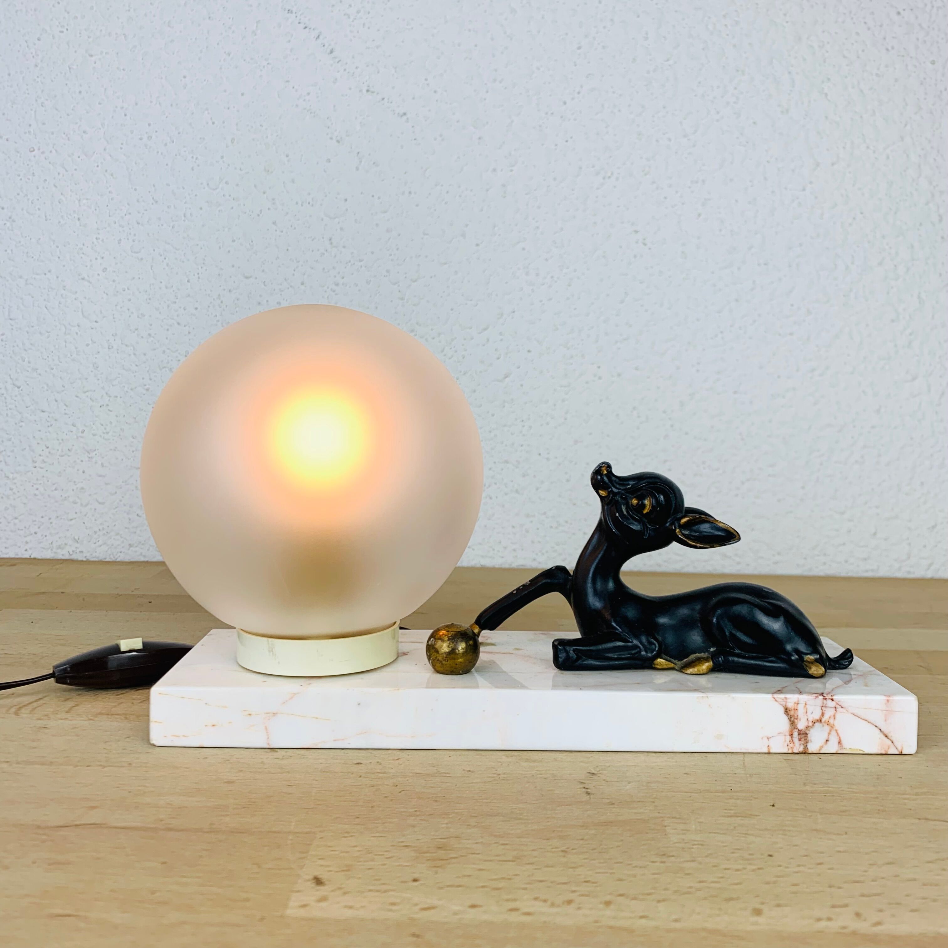 Art deco lamp fawn brass and marble