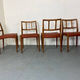 Mid-Century Danish Teak and Leather Dining Chairs by Johannes Andersen for Uldum Møbelfabrik, 1950s, Set of 4