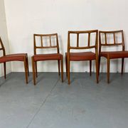 Mid-Century Danish Teak and Leather Dining Chairs by Johannes Andersen for Uldum Møbelfabrik, 1950s, Set of 4