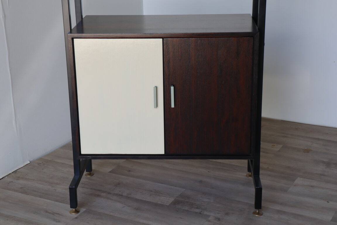 Bibliothèque vintage modulable en bois et métal, 1960