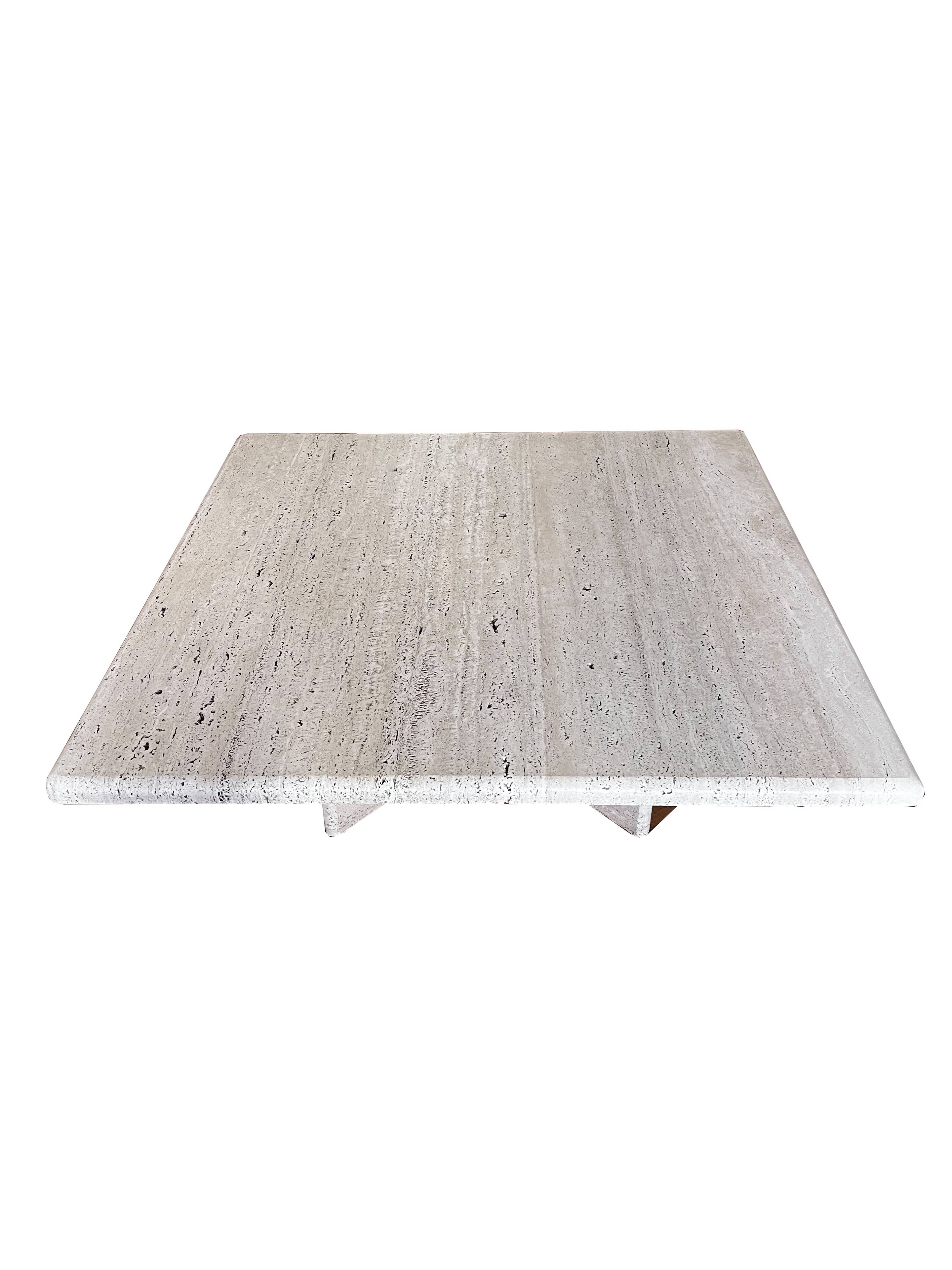 Vintage square travertine table, 1970s