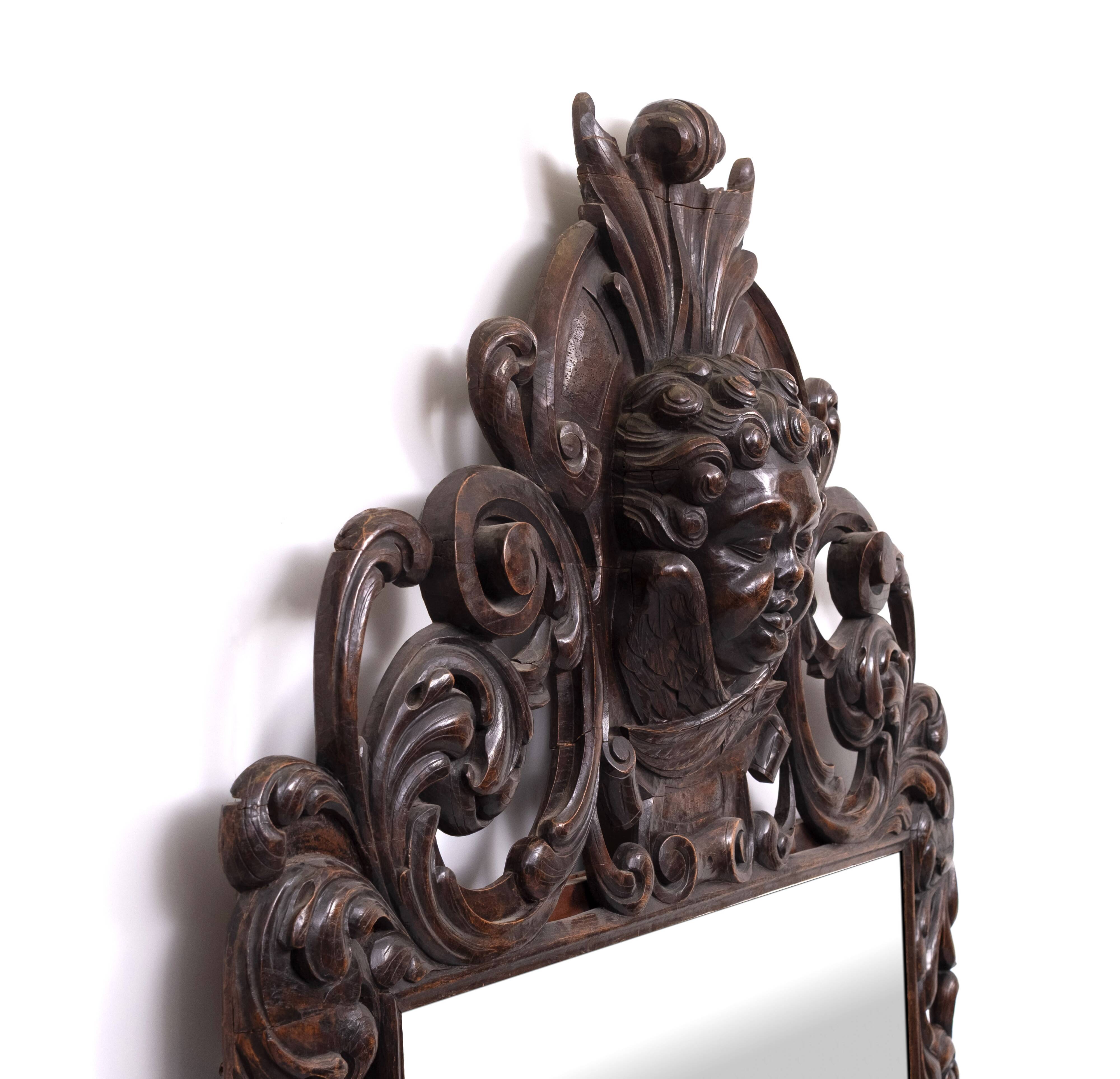 Impressive Monumental 18 Century Antique Cherub Oak mirror Holland