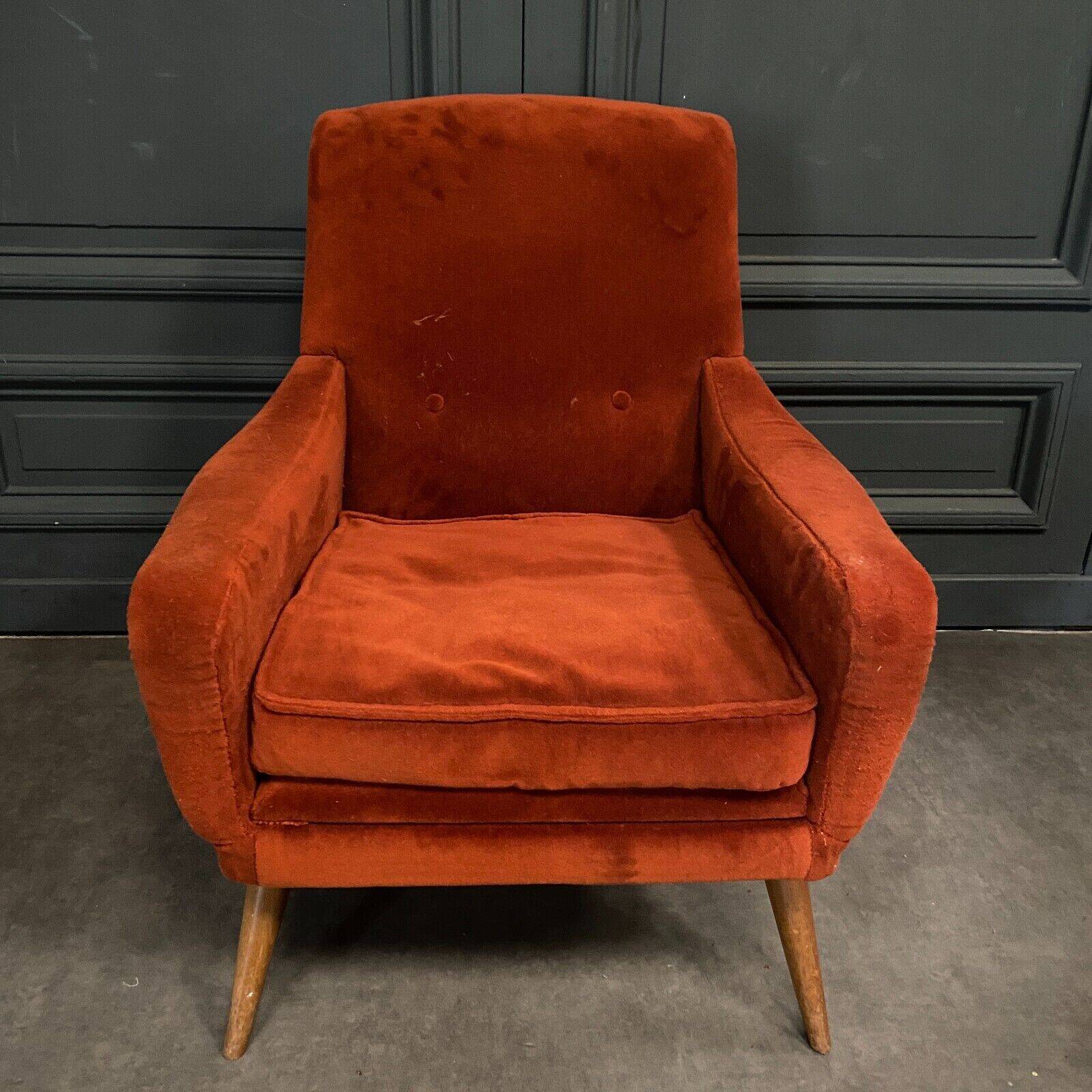 Pair of Scandinavian work armchairs from the 60s in velvet and compass legs