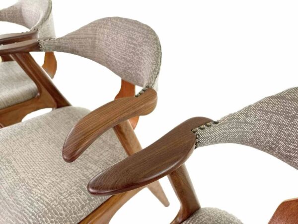 Suite de 4 chaises vintage en corne de vache - Louis van Teeffelen, tissu De Ploeg