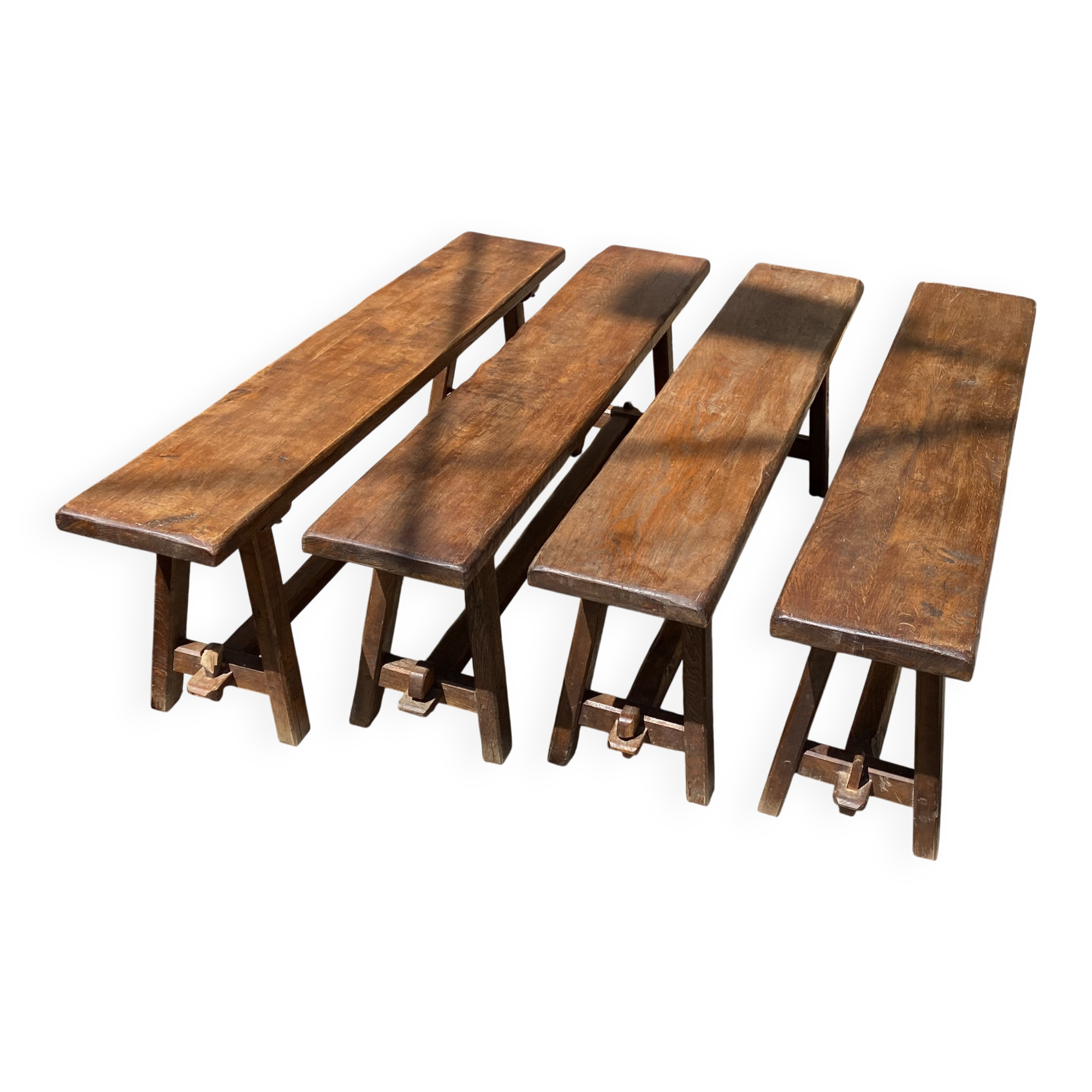 Solid oak farmhouse bench 140cm for rustic farmhouse table 1950