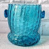 Ice bucket optical turquoise glass, vintage crystal
