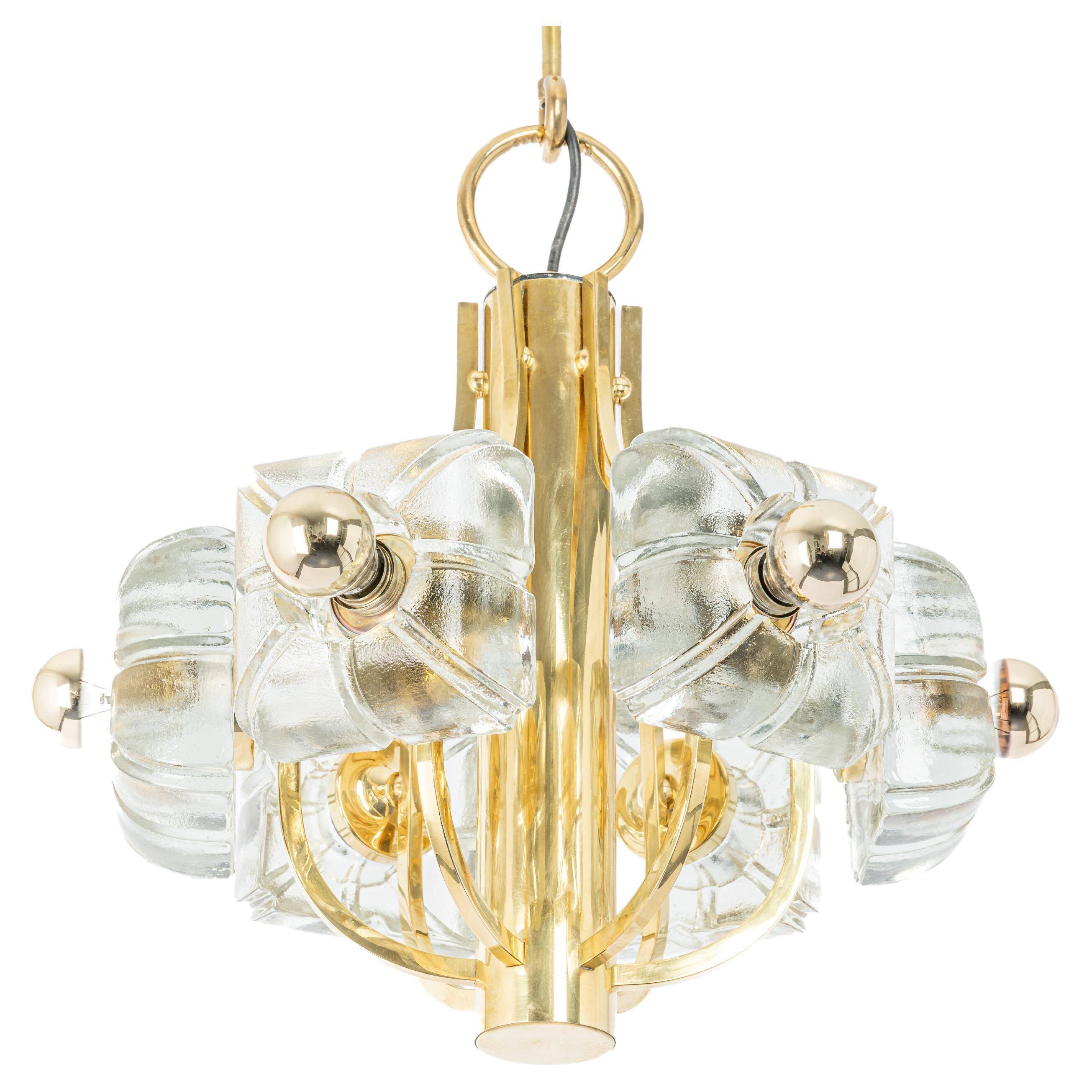 Large brass and crystal glass pendant by Sische, Germany, 1970s.