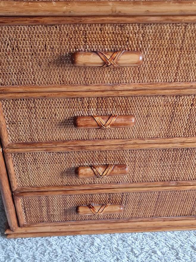 Vintage rattan chest of drawers circa 70s