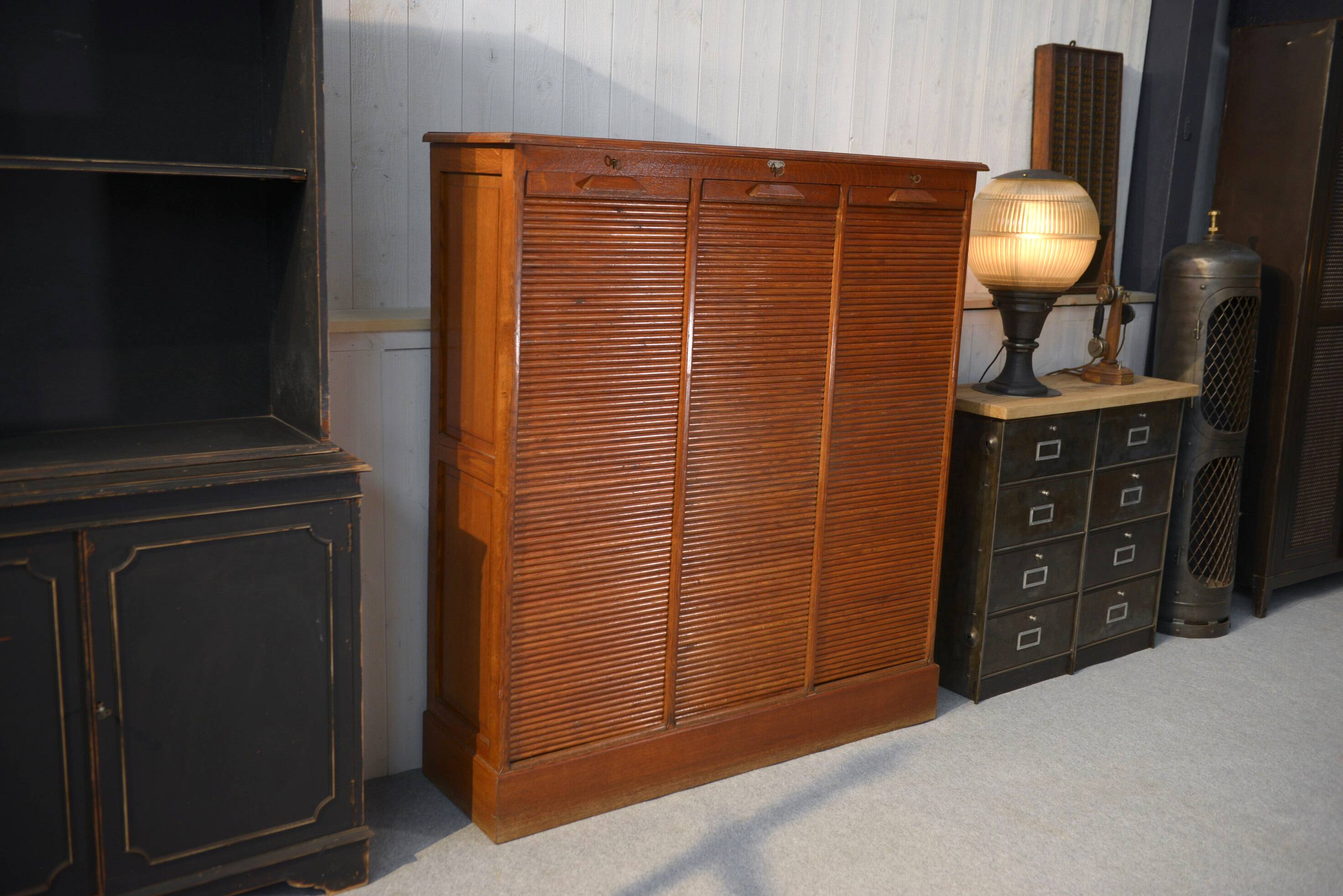Wooden notary cabinet with shutter from the brand "Au vieux chêne" 1950's