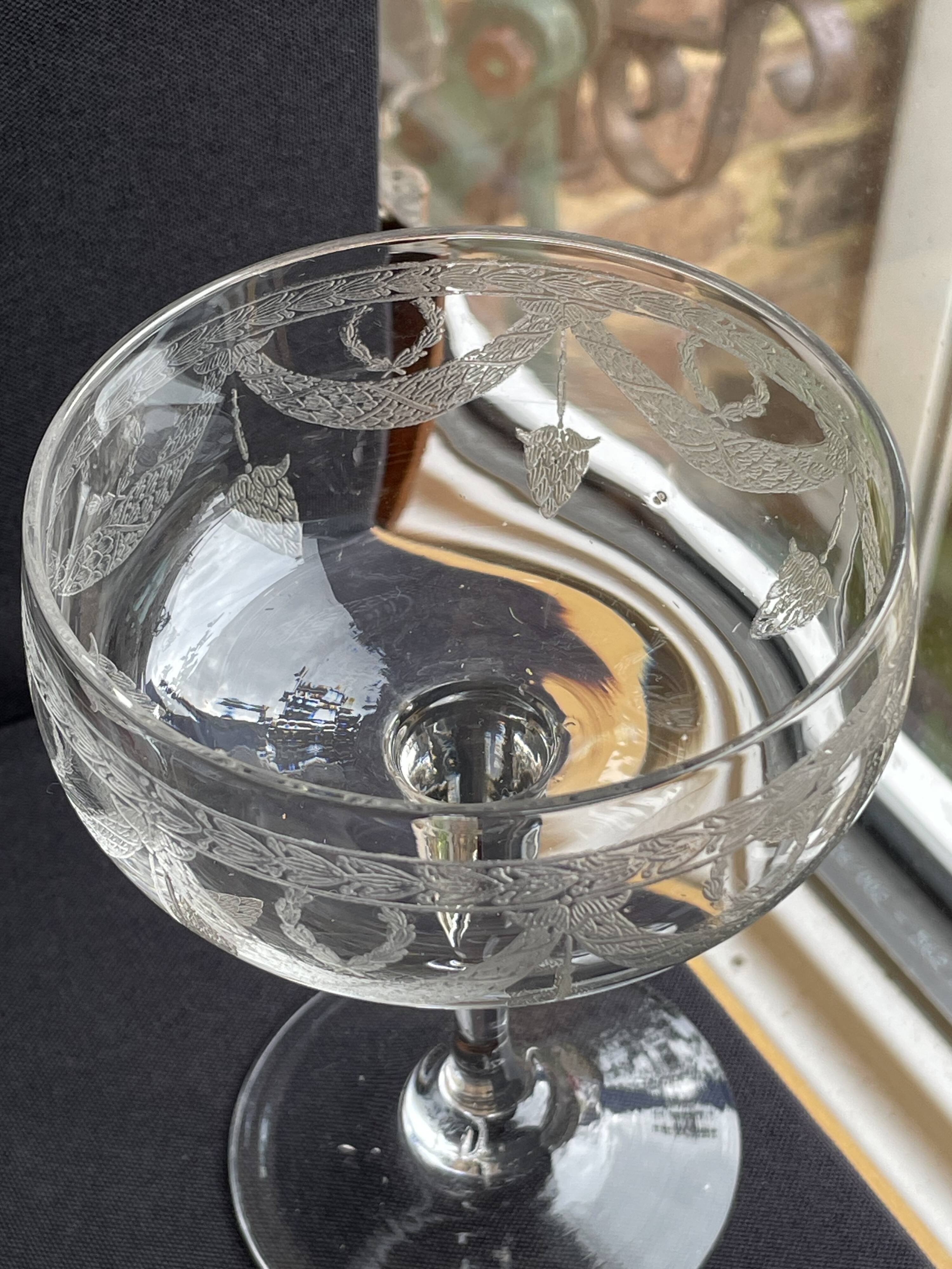 6 ½ crystal guilloché champagne glasses – Art nouveau