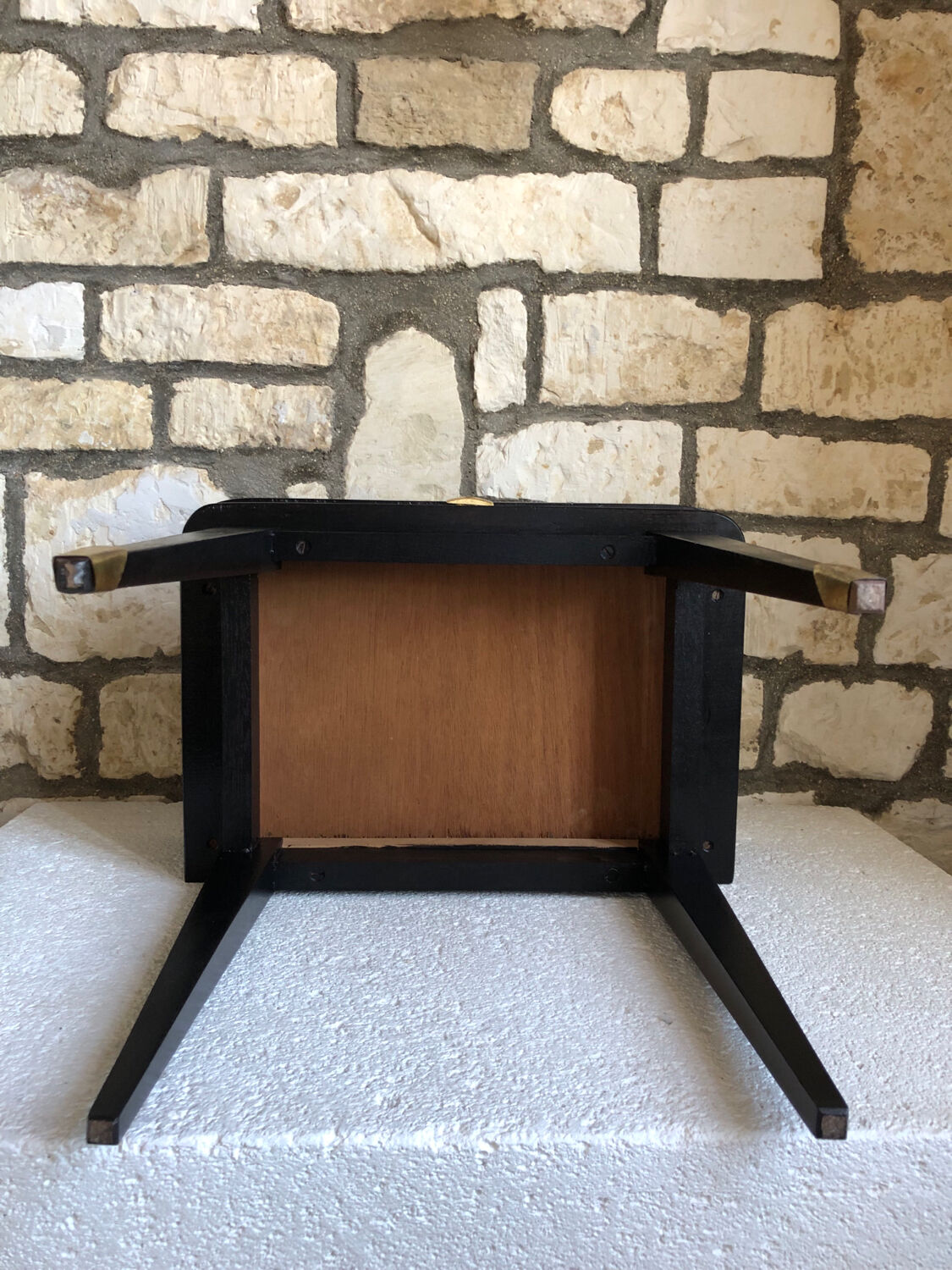 Vintage black and brass bedside table - 1950s style