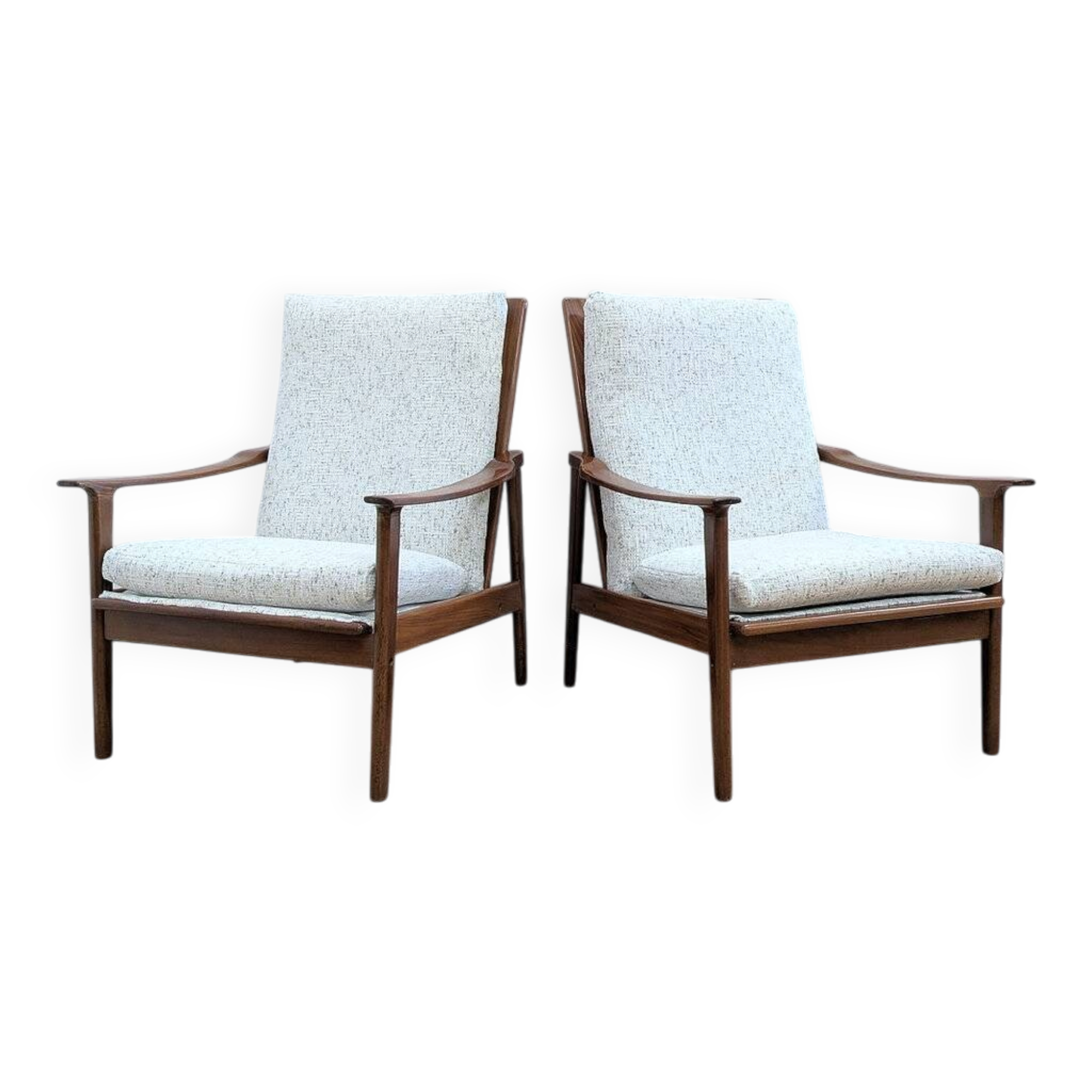 2 reupholstered Scandinavian armchairs