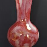 Vintage vase in iridescent glass and opaline marbled pink and white 34 cm