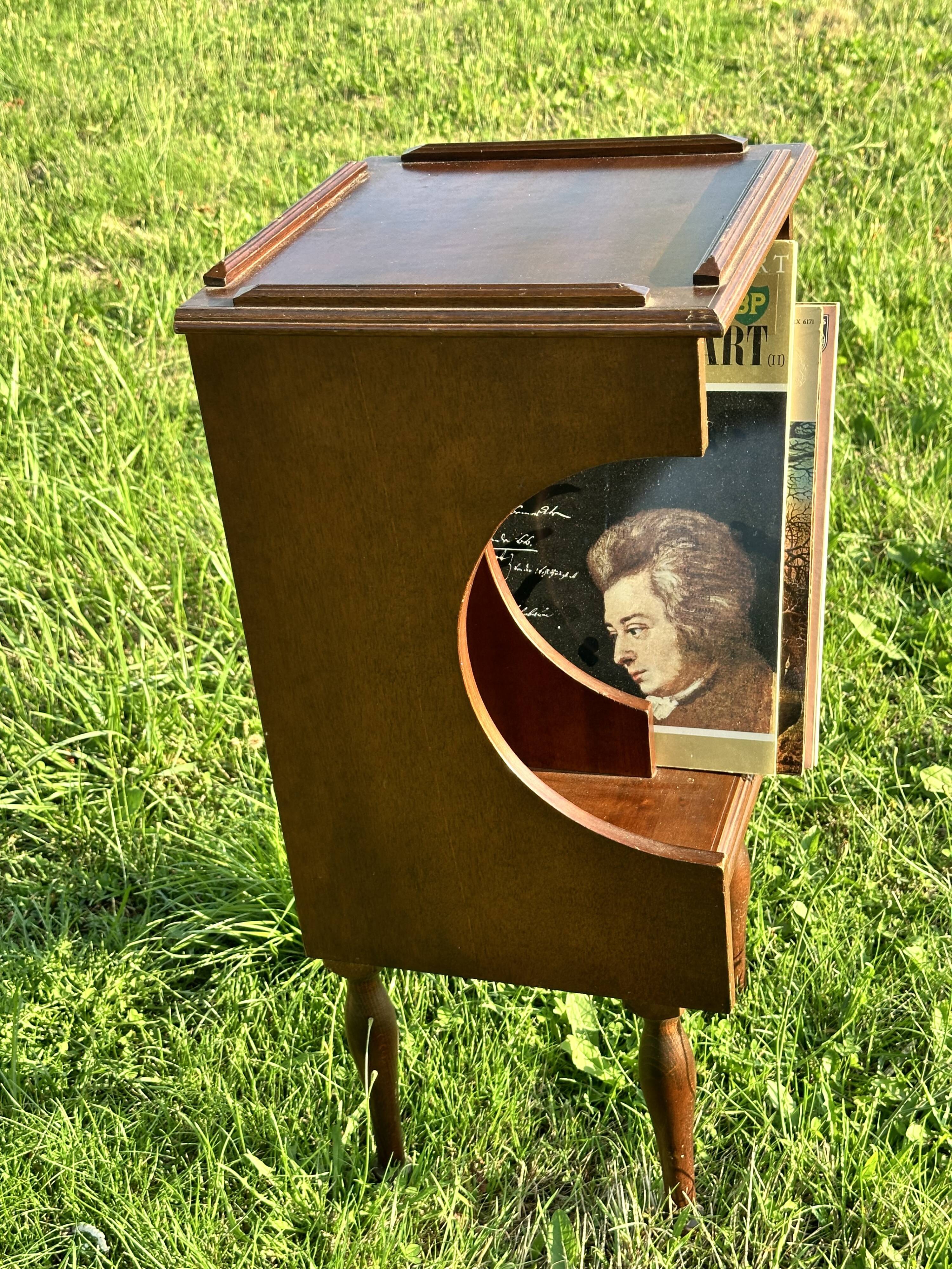 Vintage Dark Brown Wood Side Table - Vinyl Record Book Holder