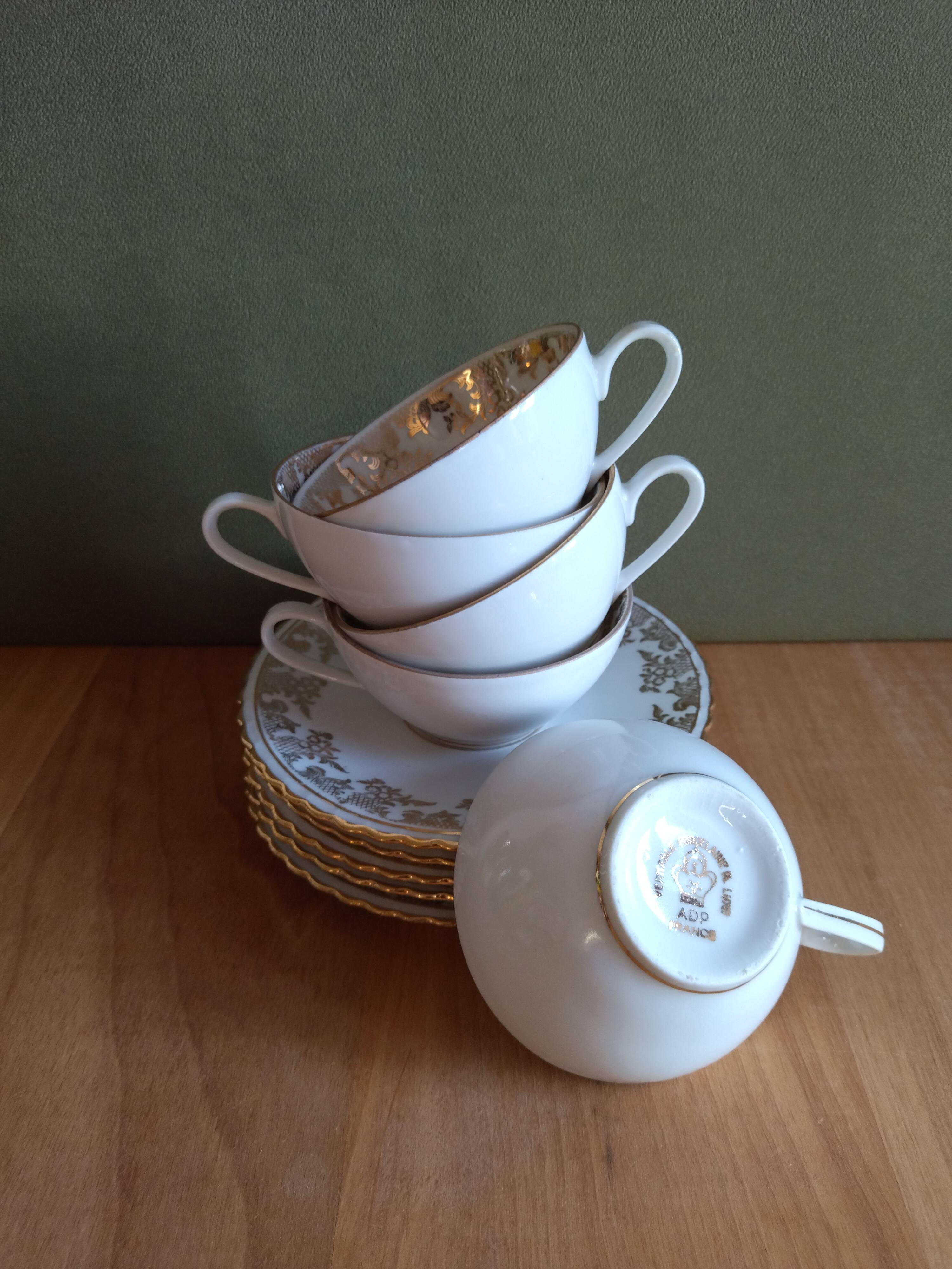 Ensemble service à café 5 tasses et sous tasses Porcelaine de Luxe ADP France