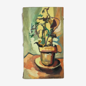Oil on canvas flowers in jars