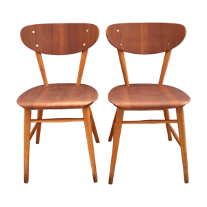 Ensemble de 2 chaises de salle à manger vintage en placage de teck Nr58 de Brothers Wigells Factory Malmbäck années 1950