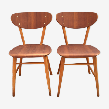 Set Of 2 Vintage Teak Veneer Dining Chairs Nr58 From Brothers Wigells Factory Malmbäck 1950s