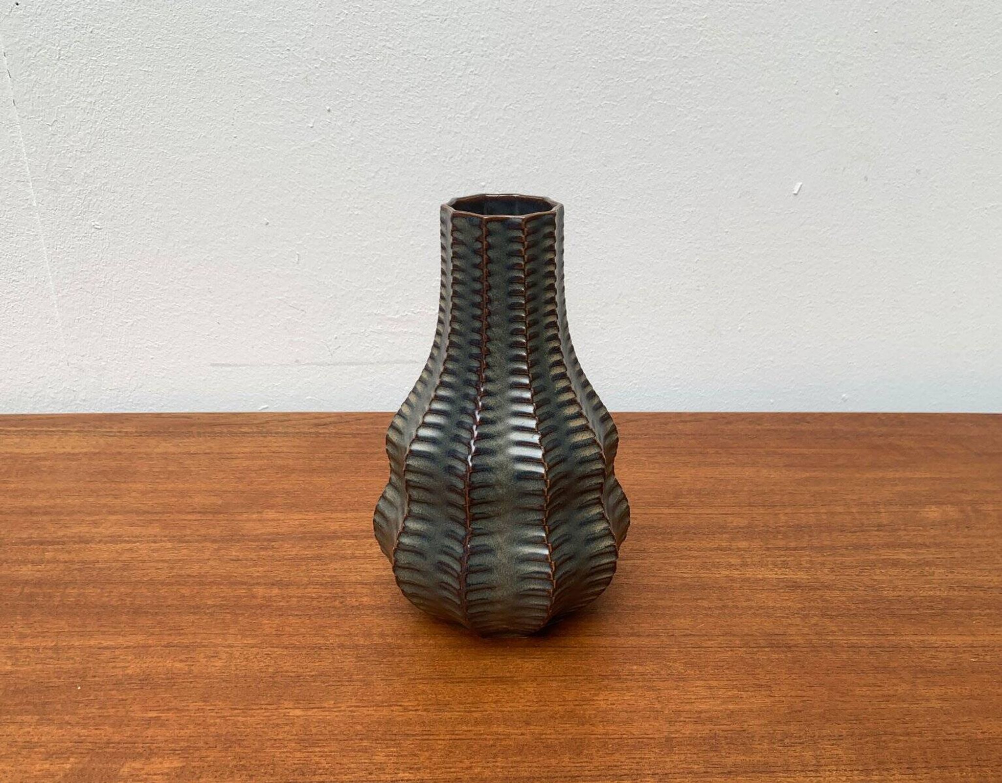 Vintage German brutalist ceramic gourd vase by Heinrich Fuchs for Luisenburg, 1970s.