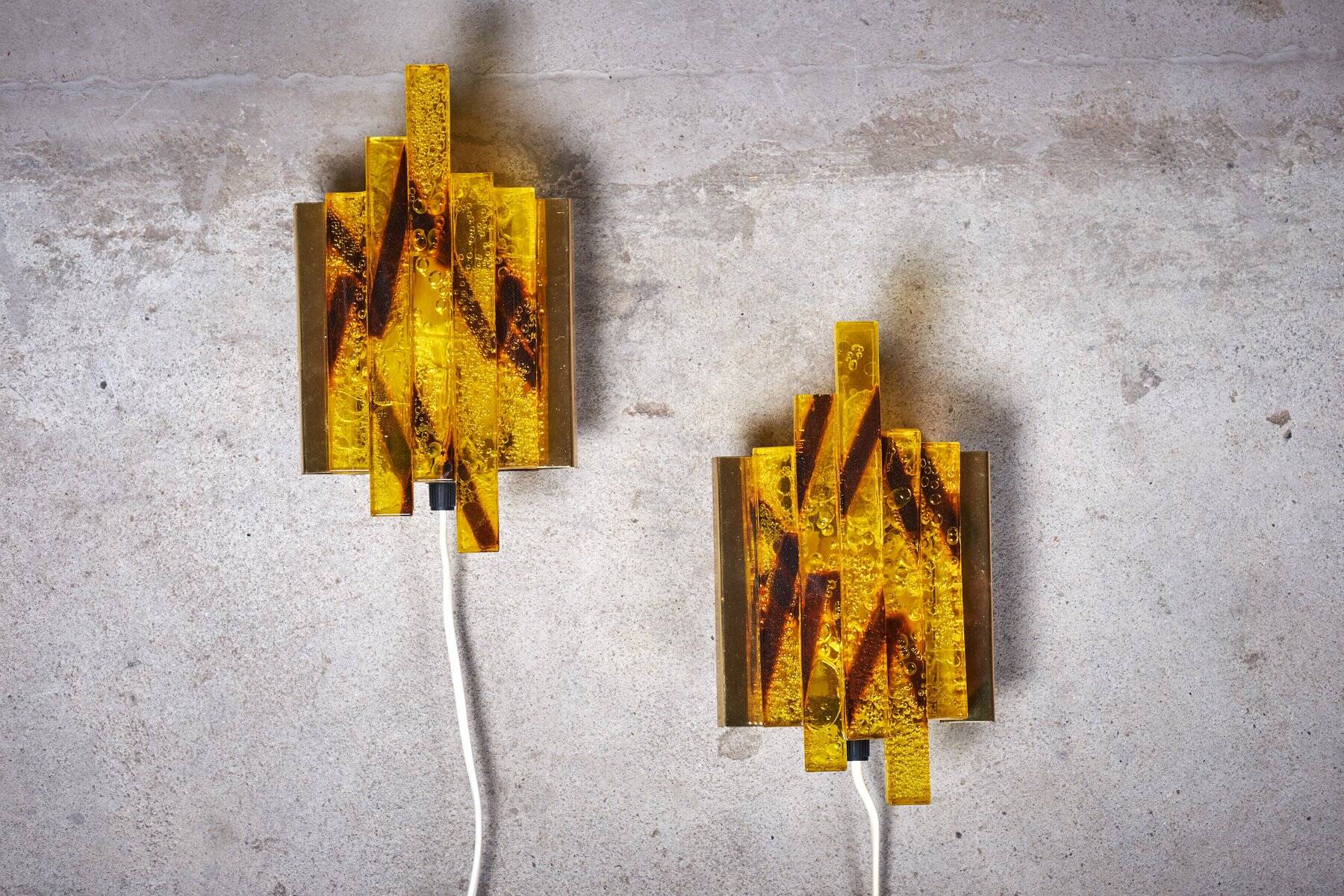 Mid-Century Crystal Glass Wall Lights, Denmark, Set of 2