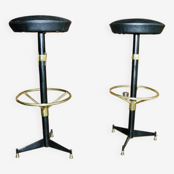 Pair of vintage bar stools in lacquered steel and brass 1950 italy