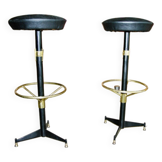 Pair of vintage bar stools in lacquered steel and brass 1950 italy