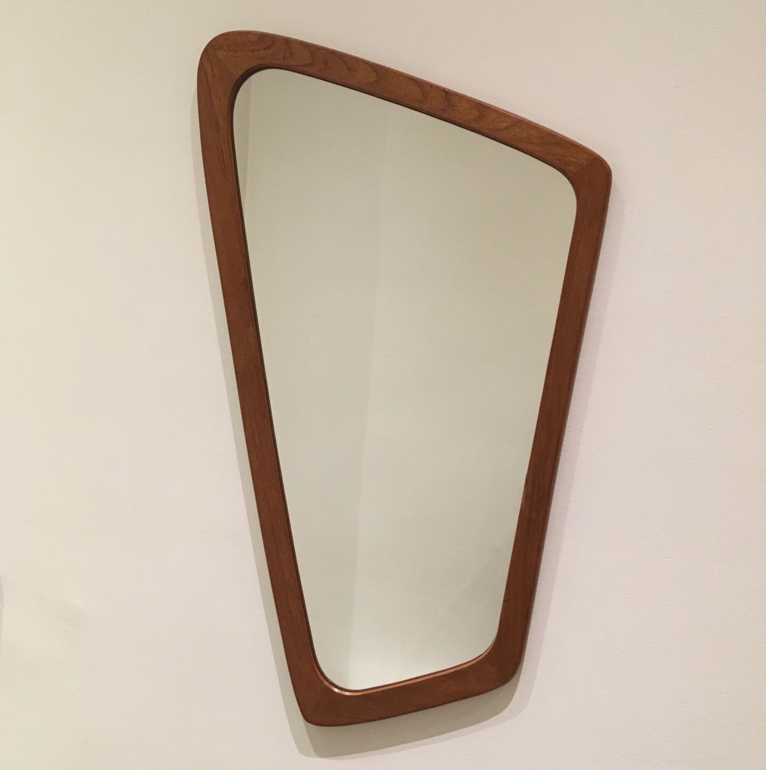 Asymmetrical vintage Scandinavian mirror in 60s teak 36x64cm