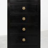 20th Century Louis XV-Style Black Lacquered Chest of Drawers with brass Mou