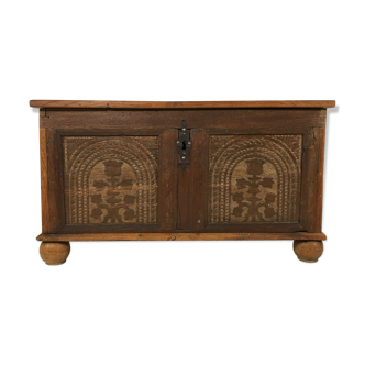 Old Scandinavian chest carved oak early nineteenth