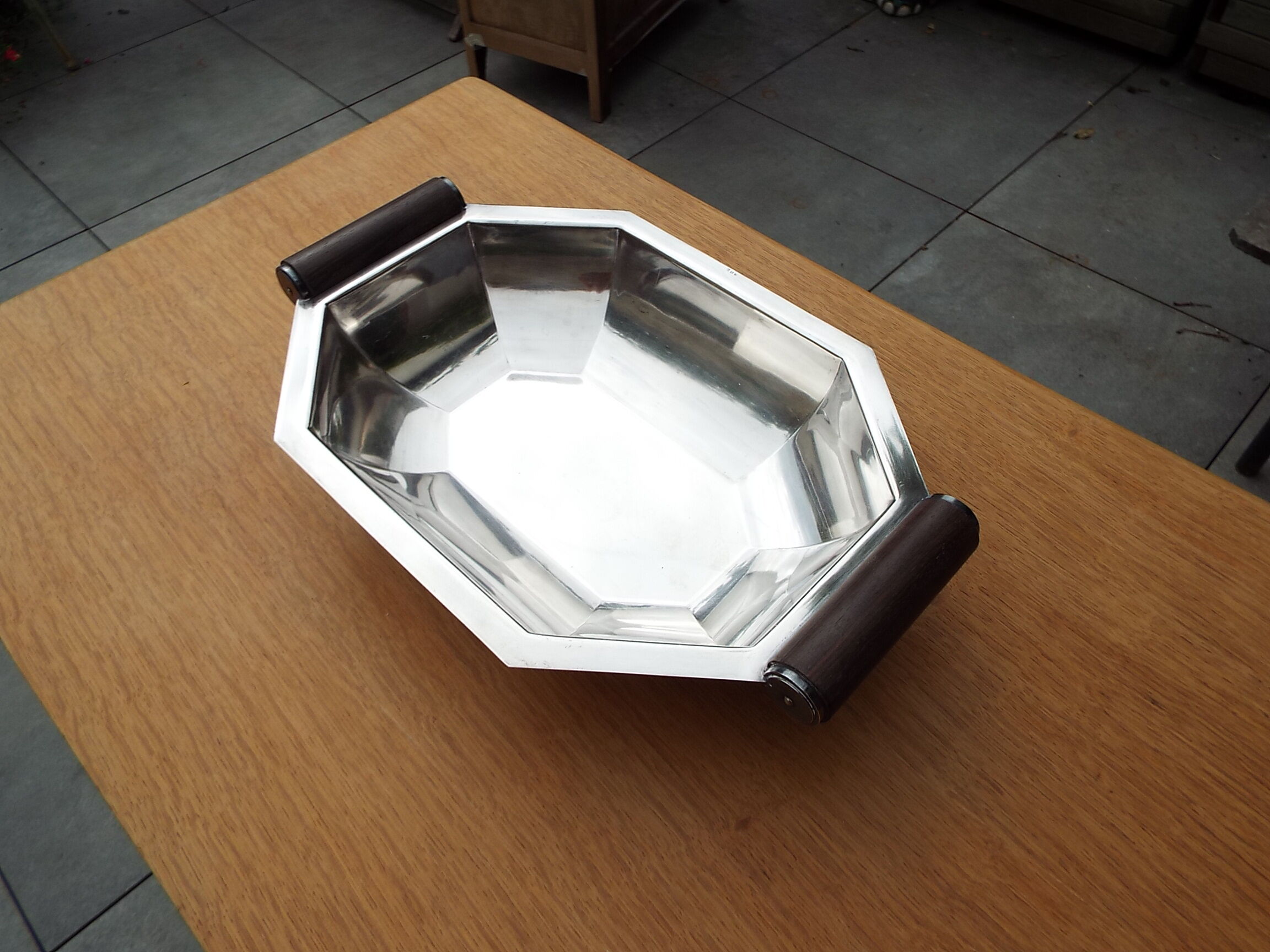 Art deco style stainless steel dish