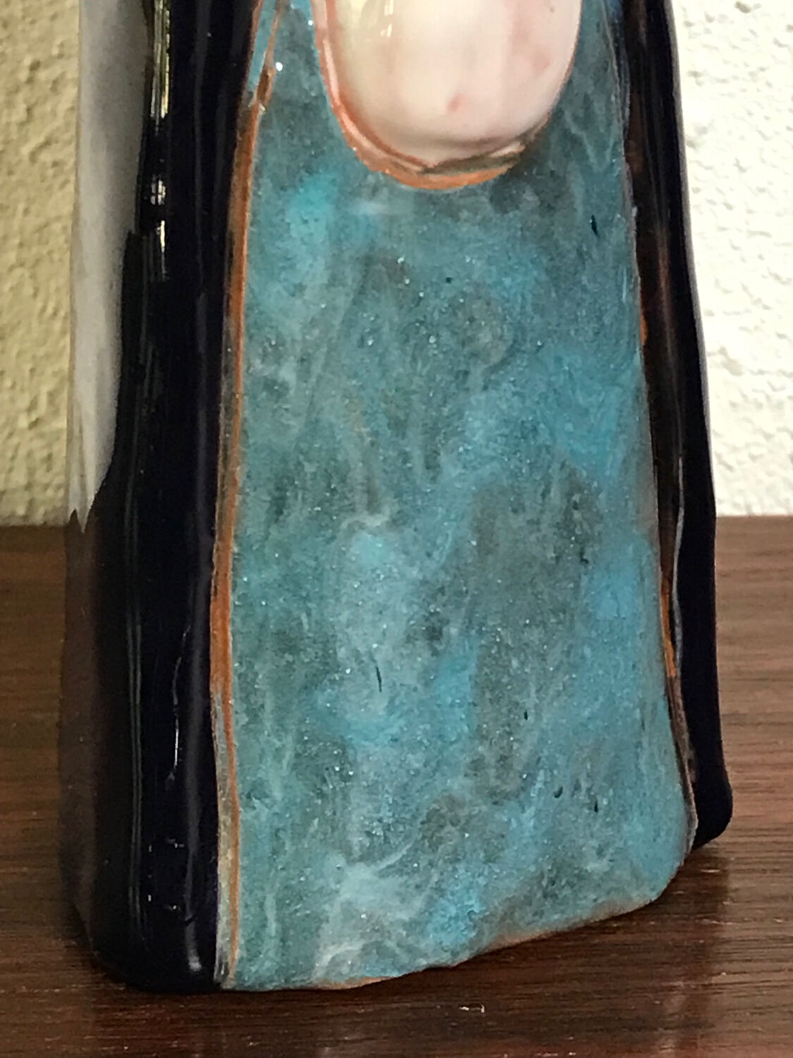 Virgin child statuette glazed terracotta
