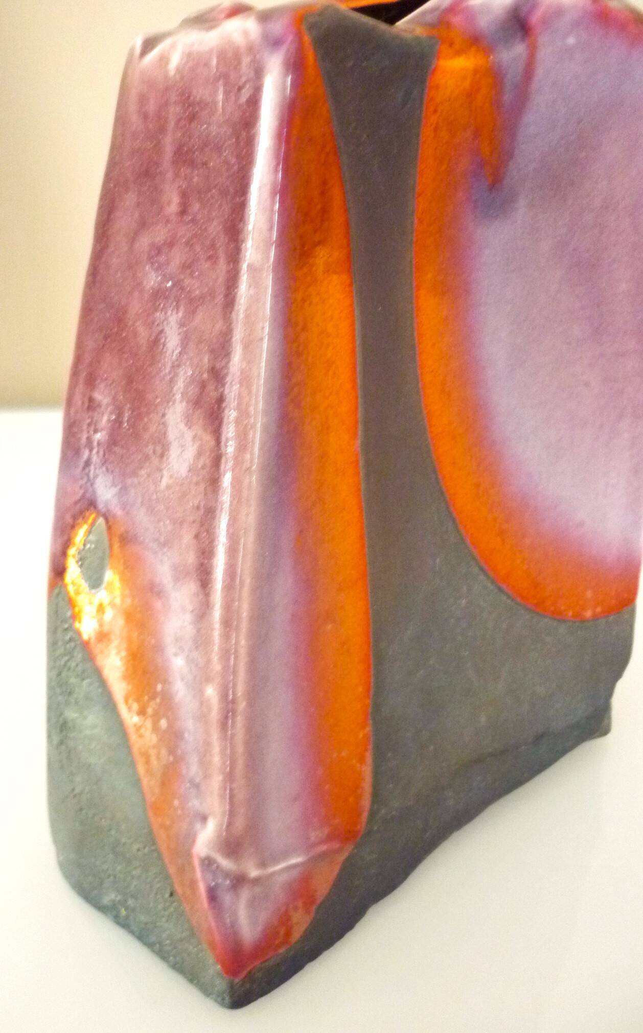 Raku ceramic vase, brutalist, gilded, design by Tony Evans